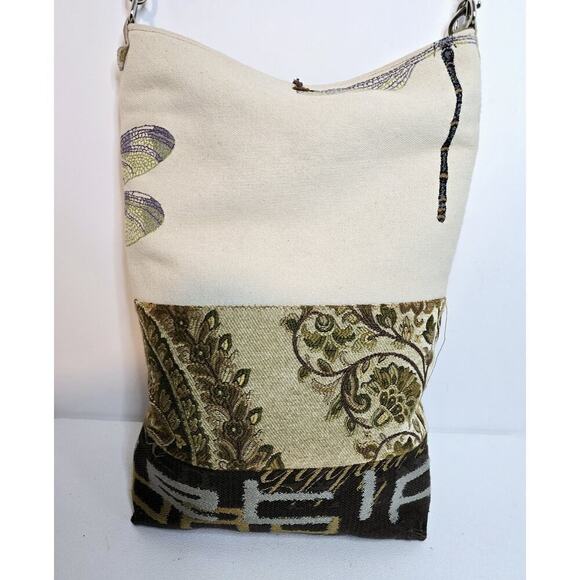 Handcrafted Crossbody Shoulder Tapestry Purse Dragonfly Reversible Multicolor LG - Picture 3 of 12